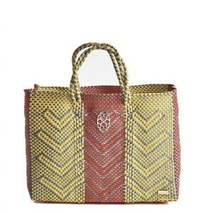 NEW LOLA'S BAG women's travel woven tote bag with clutch in orange/yellow